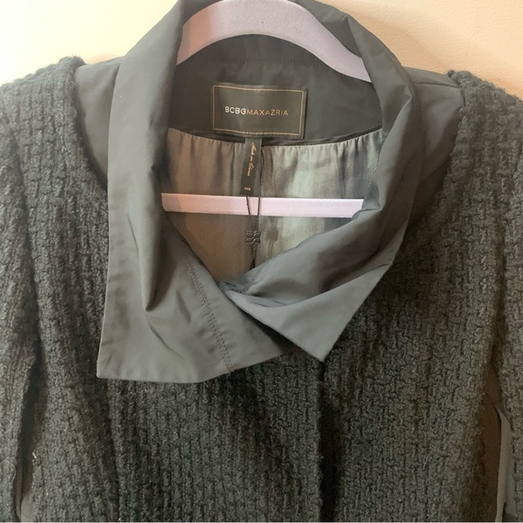 BCBGMAXAZRIA Wool Blend Black  Pea Coat Woven Fold Over High Neck XXS - Picture 8 of 10